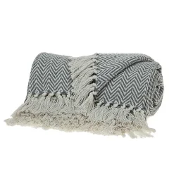 Gray Chevron Cotton Handloomed Tassel Throw