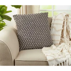 Gray Crochet Pom Pom Cotton Pillow