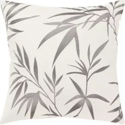 Gray Embroidered Botanical Throw Pillow