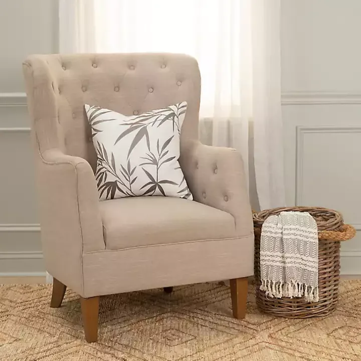 Gray Embroidered Botanical Throw Pillow