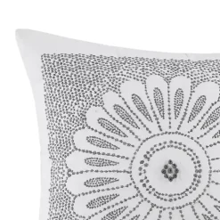 Gray Embroidered Modern Medallion Accent Pillow