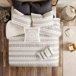 Gray Embroidered Modern Medallion Accent Pillow