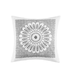 Gray Embroidered Modern Medallion Accent Pillow