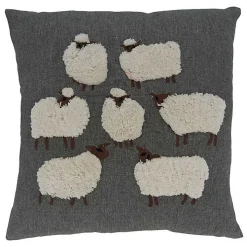 Gray Embroidered Sheep Accent Pillow