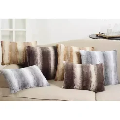 Gray Faux Fur Decorative Lumbar Throw Pillow