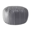 Gray Faux Leather Round Pouf