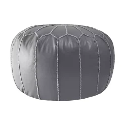 Gray Faux Leather Round Pouf