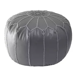 Gray Faux Leather Round Pouf