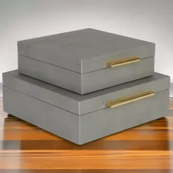 Gray Faux Shagreen 2-pc. Square Decorative Boxes