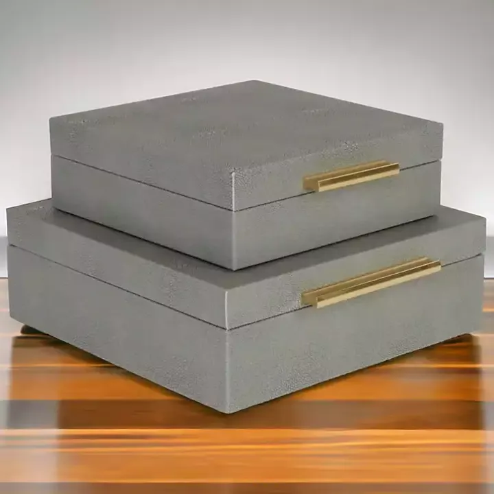 Gray Faux Shagreen 2-pc. Square Decorative Boxes
