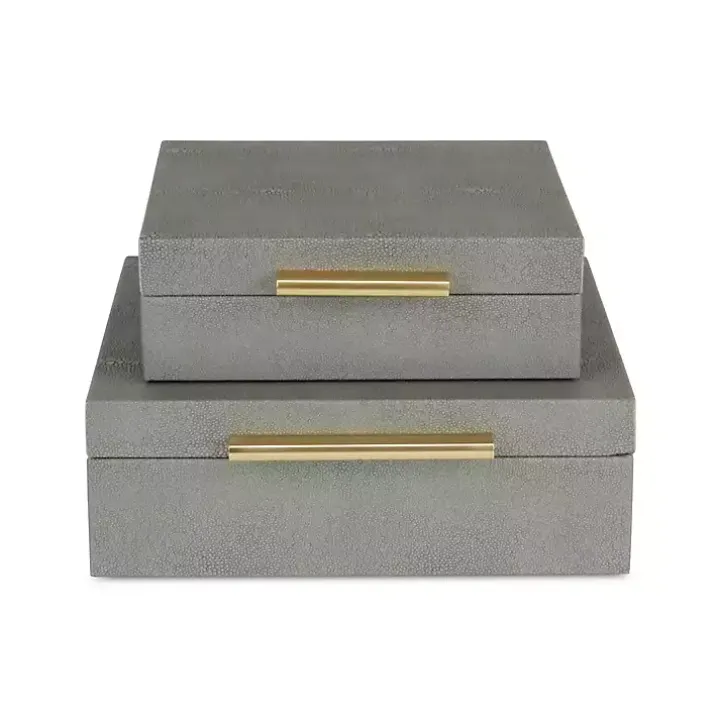 Gray Faux Shagreen 2-pc. Square Decorative Boxes