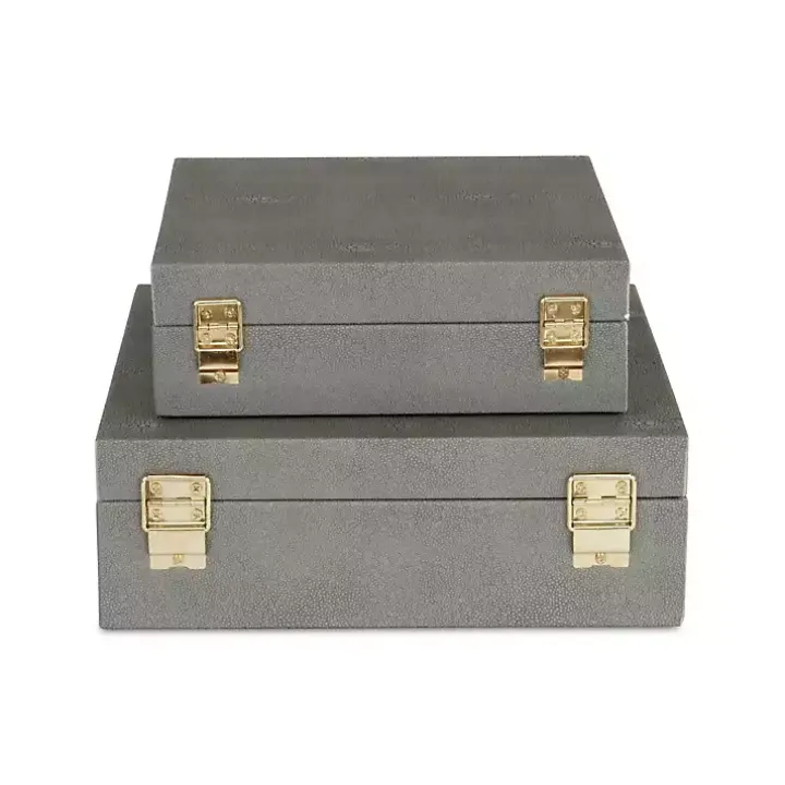 Gray Faux Shagreen 2-pc. Square Decorative Boxes