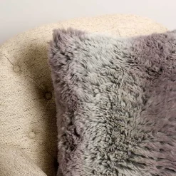 Gray Faux Wolf Fur Pillow