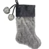Gray Fur and Corduroy Pom Stocking