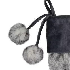 Gray Fur and Corduroy Pom Stocking