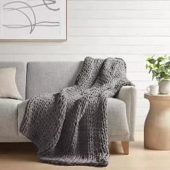 Gray Hand Made Chunky Double Knit Throw Blanket