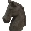 Gray Horse Head Natural Wood Carved Sculpture