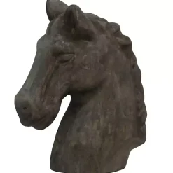Gray Horse Head Natural Wood Carved Sculpture