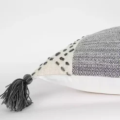 Gray Kantha Stitch Recycled Throw Pillow