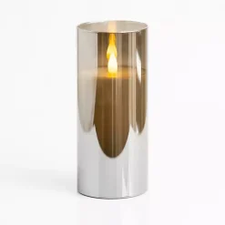Gray LED Soft Flame Glass Pillar Candle, 3x7 in.