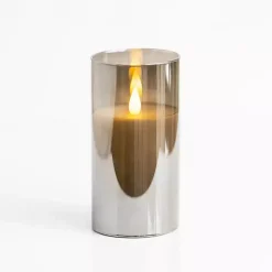 Gray LED Soft Flame Glass Pillar Candle, 4x6 in.