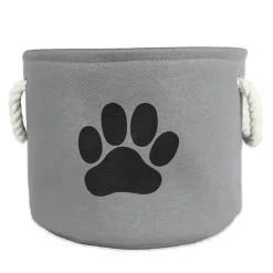 Gray Paw Print Round Basket with Handles