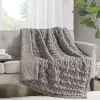 Gray Ruched Faux Fur Throw