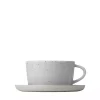 Gray Speckled Ceramic Mugs and Saucers, Set of 2