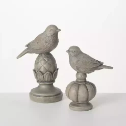 Gray Stone Bird Finial Figurines, Set of 2