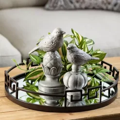 Gray Stone Bird Finial Figurines, Set of 2