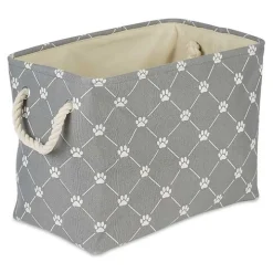 Gray Trellis Paw Print Storage Basket, 14 in.
