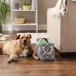 Gray Trellis Paw Print Storage Basket, 14 in.