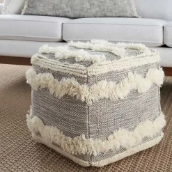 Gray Tufted Chevron Cube Pouf