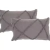 Gray Tufted Diamond Lumbar Pillows, Set of 2