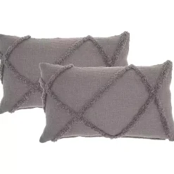 Gray Tufted Diamond Lumbar Pillows, Set of 2