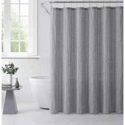 Gray Waffle Cotton Blend Shower Curtain