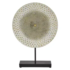 Gray White Gold Carved Mandala Metal Sculpture