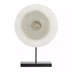 Gray White Gold Carved Mandala Metal Sculpture