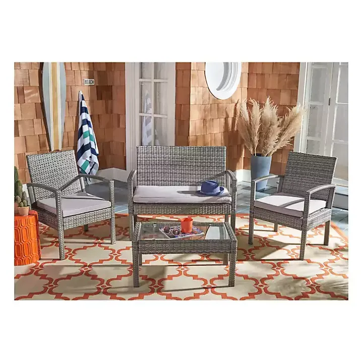Gray Wicker Frame 4-pc. Outdoor Living Set