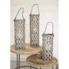 Gray Willow Lanterns with Glass Pillars, Set of 3