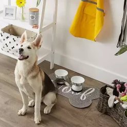 Gray Woof Bone Pet Bowl Mat