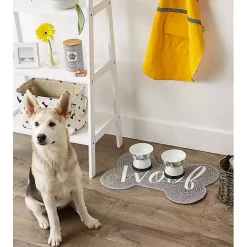 Gray Woof Bone Pet Bowl Mat