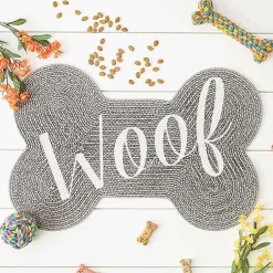 Gray Woof Bone Pet Bowl Mat