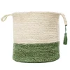 Green and Cream Woven Basket with Tassel, 17 in.