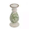 Green and White Floral Candle Holder, 10 in.
