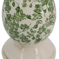 Green and White Floral Candle Holder, 12.5 in.