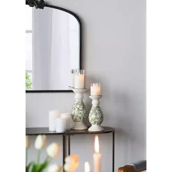 Green and White Floral Candle Holder, 12.5 in.