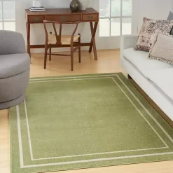 Green Bordered Indoor/Outdoor Area Rug, 6x9