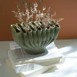 Green Ceramic Wavy Folds Vase