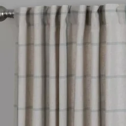 Green Checkered Single Curtain Panel, 84 in.